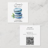 Blue macaron moderne waterverf bakkerij vierkante visitekaartje (Voorkant / Achterkant)