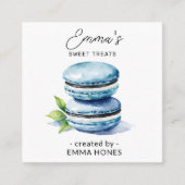 Blue macaron moderne waterverf bakkerij vierkante visitekaartje (Voorkant)