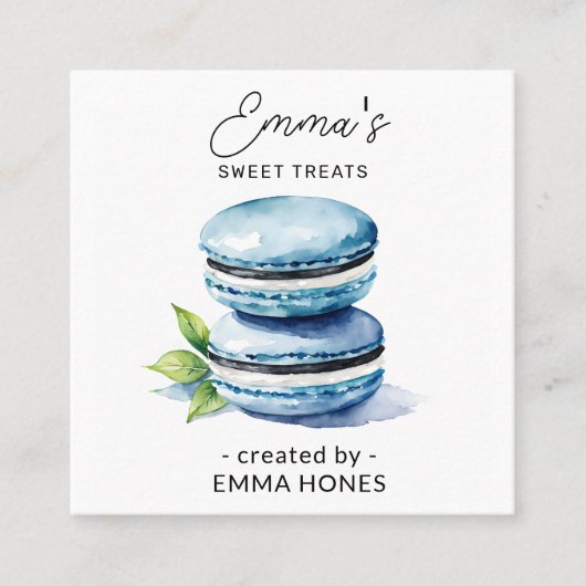 Blue macaron moderne waterverf bakkerij vierkante visitekaartje (Voorkant)