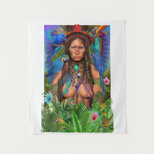 Blue Macaw Hummingbird Queen Wandkleed (Voorkant)