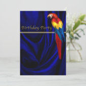 Blue Macaw Parrot Satin Verjaardagsfeest Sjabloon Kaart (Staand voorkant)