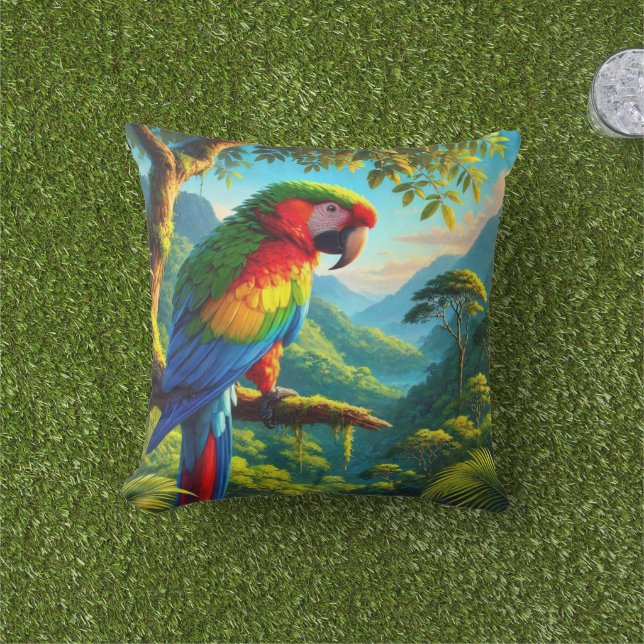 Blue Macaw Parrot Tropical Outdoor Sierkussen (Gras)