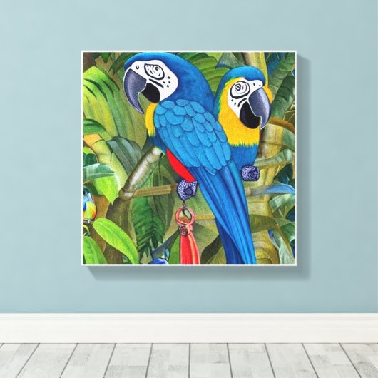 Blue macaws canvas afdruk (Insitu (Houten vloer))