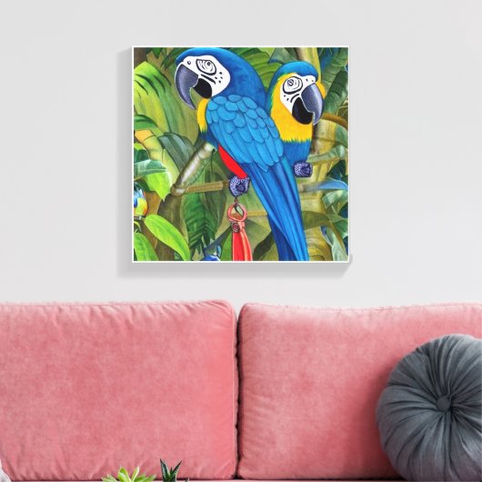 Blue macaws canvas afdruk (Insitu (Woonkamer))
