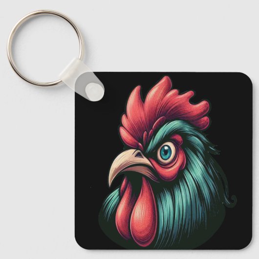 "Blue Mad Blue Rooster" Aluminum Keychain (Voorkant)