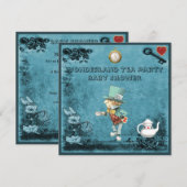 Blue Mad Hatter Wonderland Tea Party Baby shower Kaart (Voorkant / Achterkant)