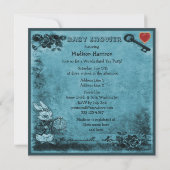 Blue Mad Hatter Wonderland Tea Party Baby shower Kaart (Achterkant)