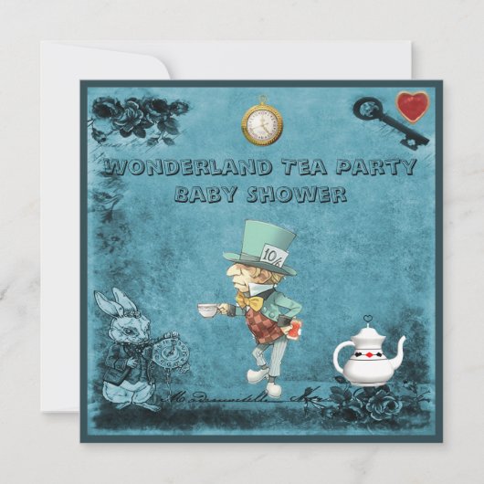 Blue Mad Hatter Wonderland Tea Party Baby shower Kaart (Voorkant)