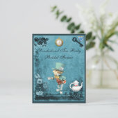 Blue Mad Hatter Wonderland Tea Party Vrijgezellenf Kaart (Staand voorkant)