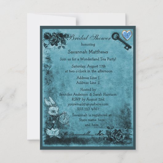 Blue Mad Hatter Wonderland Tea Party Vrijgezellenf Kaart (Achterkant)