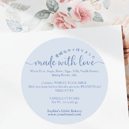 Blue Made with Love Script Ingredient Bakery Ronde Sticker