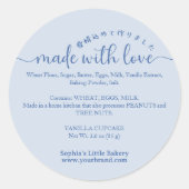 Blue Made with Love Script Ingredient Bakery Ronde Sticker (Voorkant)