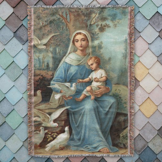 Blue Madonna Throw Blanket Deken