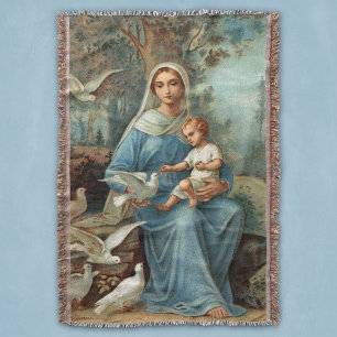 Blue Madonna Throw Blanket Deken
