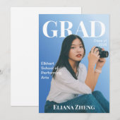 Blue Magazine Graduation Announcement Card Kaart (Voorkant / Achterkant)
