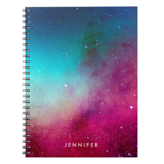 Blue & Magenta Watercolor Space Galaxy Notitieboek (Voorkant)