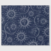 Blue Magic  Celestial Sun Moon Stars Cadeaupapier (Vlak)