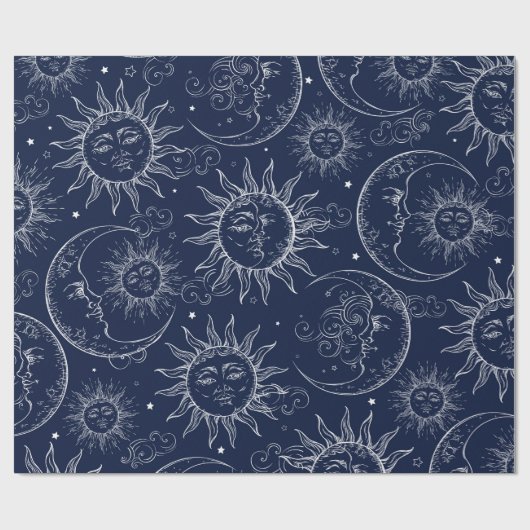 Blue Magic Celestial Sun Moon Stars Cadeaupapier (Vlak)