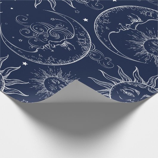 Blue Magic Celestial Sun Moon Stars Cadeaupapier (Hoek)