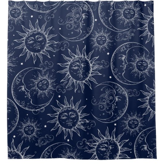 Blue Magic Celestial Sun Moon Stars Douchegordijn (Voorkant)