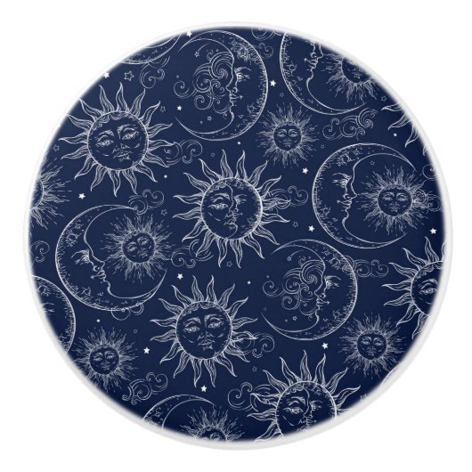 Blue Magic Celestial Sun Moon Stars Keramische Knop (Voorkant)