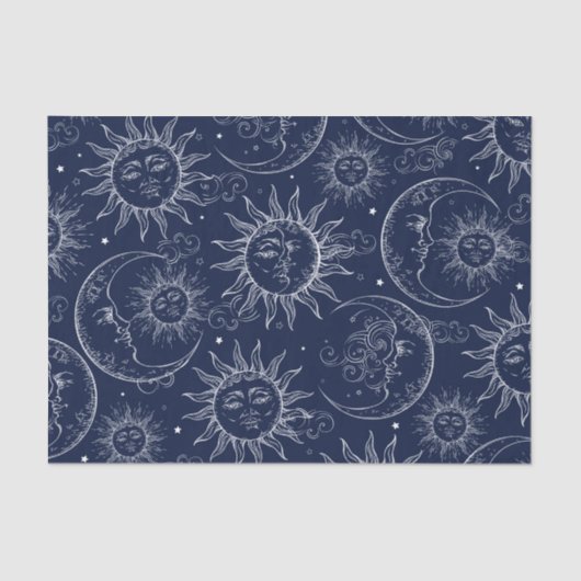 Blue Magic Celestial Sun Moon Stars Tissuepapier (Voorkant)