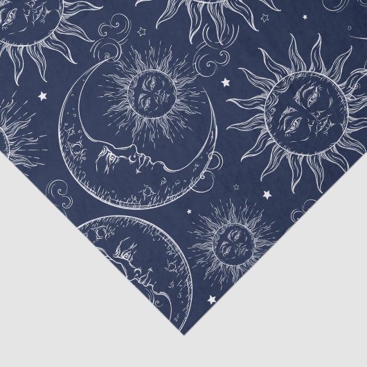 Blue Magic Celestial Sun Moon Stars Tissuepapier (Detail)