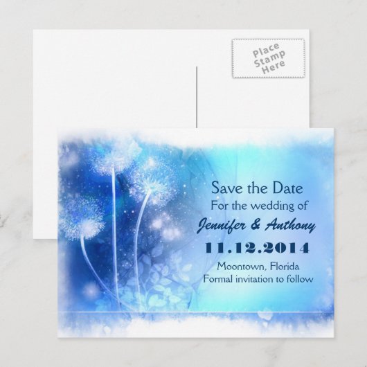 Blue Magic Paardebloemen Sla de datum briefkaarten (Voorkant / Achterkant)