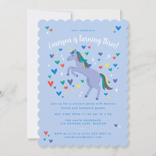 Blue Magical Rainbow Unicorn Birthday Kaart (Voorkant)