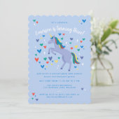 Blue Magical Rainbow Unicorn Birthday Kaart (Staand voorkant)