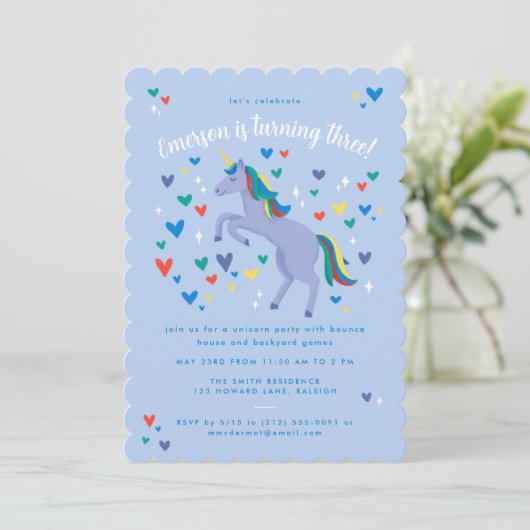Blue Magical Rainbow Unicorn Birthday Kaart (Staand voorkant)