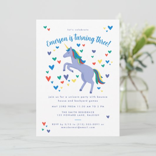 Blue Magical Rainbow Unicorn Birthday Kaart (Staand voorkant)