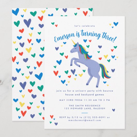 Blue Magical Rainbow Unicorn Birthday Kaart (Voorkant / Achterkant)