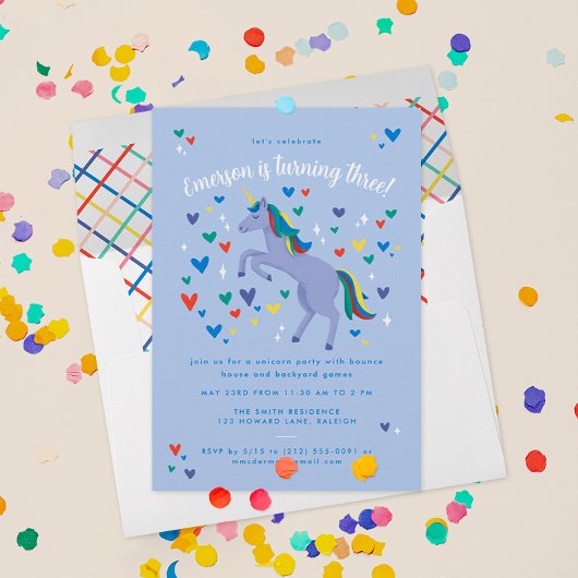Blue Magical Rainbow Unicorn Birthday Kaart