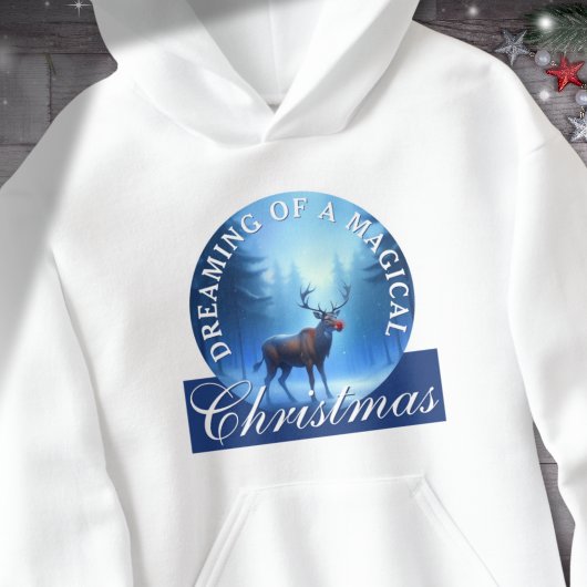 Blue Magical Reindeer Snowy Forest Christmas 