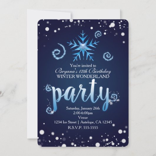 Blue Magical Swirls Winter Wonderland Invitations Kaart (Voorkant)