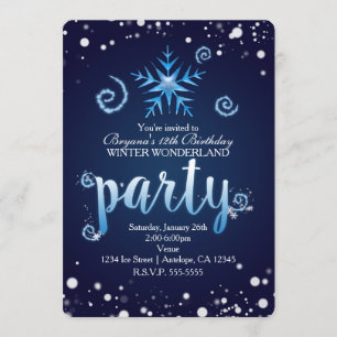 Blue Magical Swirls Winter Wonderland Invitations Kaart