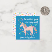 Blue Magical Unicorn Kinder Classroom Valentijn Ka Notitiekaartje (Voorkant / Achterkant in situ)