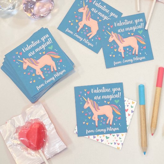 Blue Magical Unicorn Kinder Classroom Valentijn Ka Notitiekaartje