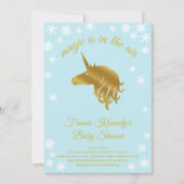 Blue Magical Unicorn Winter Baby shower Invitation Kaart (Voorkant)