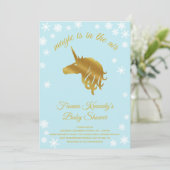 Blue Magical Unicorn Winter Baby shower Invitation Kaart (Staand voorkant)