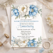 Blue Magnolia and Peony 25th Wedding Anniversary Kaart