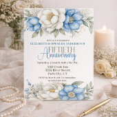 Blue Magnolia and Peony 50th Wedding Anniversary Kaart