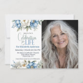 Blue Magnolia and Peony Celebration Of Life Kaart (Voorkant)