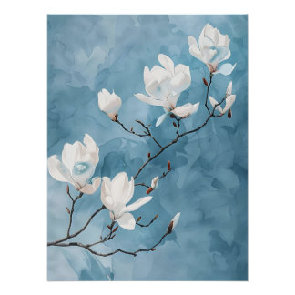 Blue Magnolia Wall Art Poster Muurdecoratie