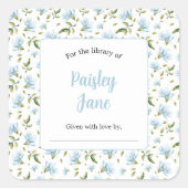 Blue Magnolias baby shower bookplate sticker (Voorkant)