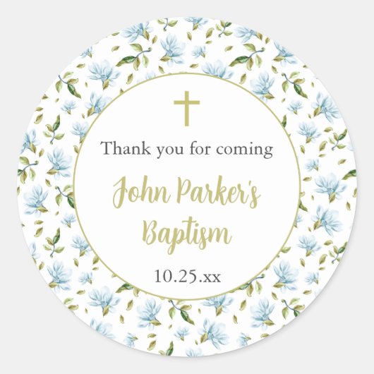 Blue Magnolias baptism thank you sticker (Voorkant)
