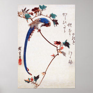 Blue Magpie op Maple Branch door Hiroshige Poster
