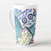 Blue Mahjong Tegels Latte Mok (Linkerhoek)