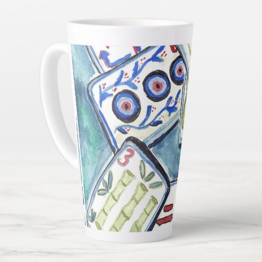 Blue Mahjong Tegels Latte Mok (Linkerhoek)